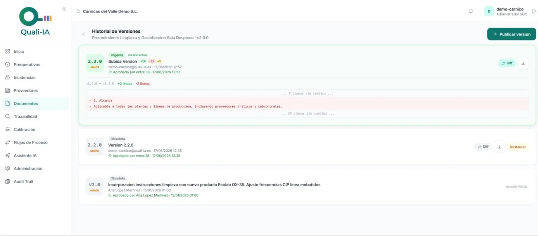 Control de cambios y versiones de documentos en Quali-IA